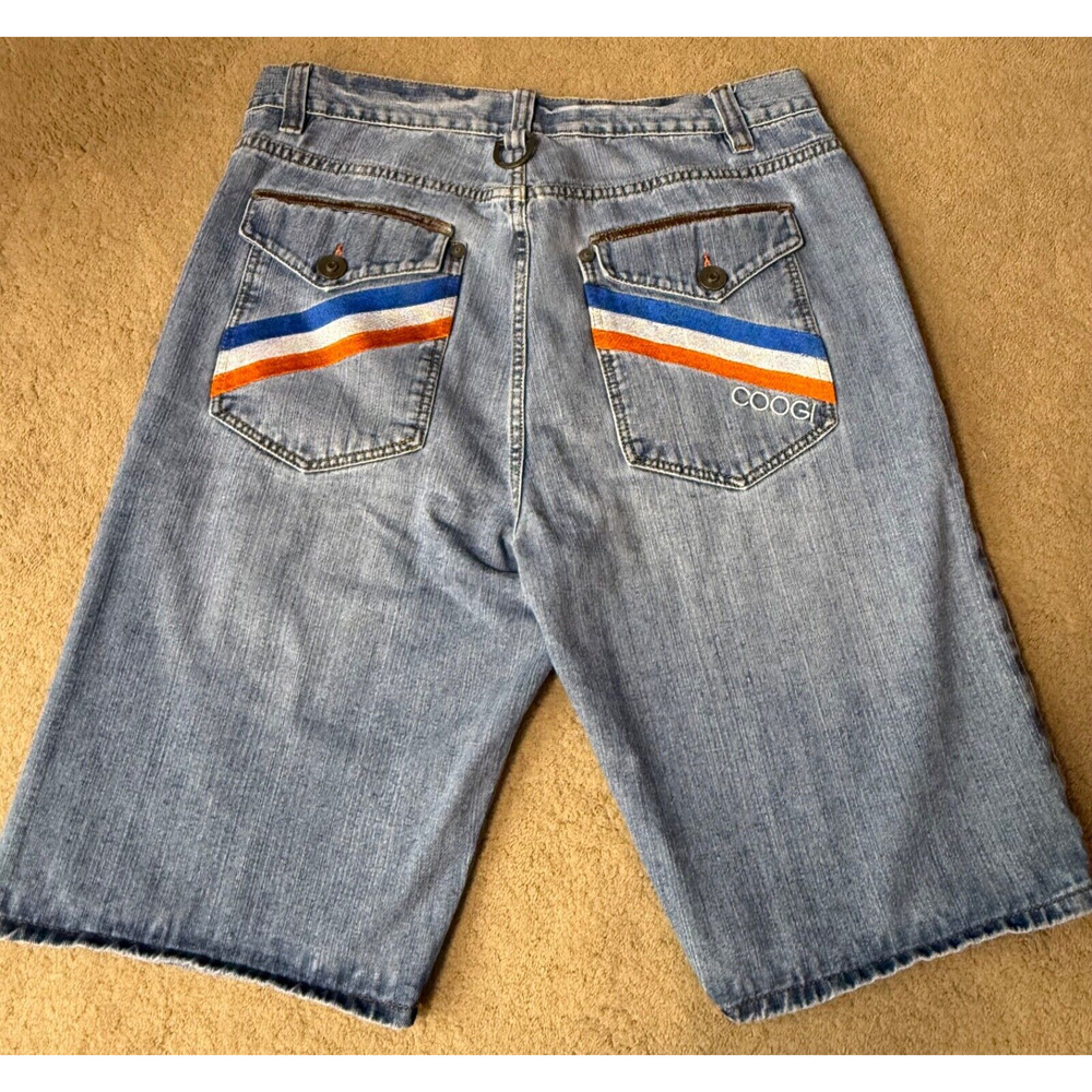 COOGI Jean Baggy Shorts Mens Jorts Size 38 Blue Embroidered Y2K Hip Hop